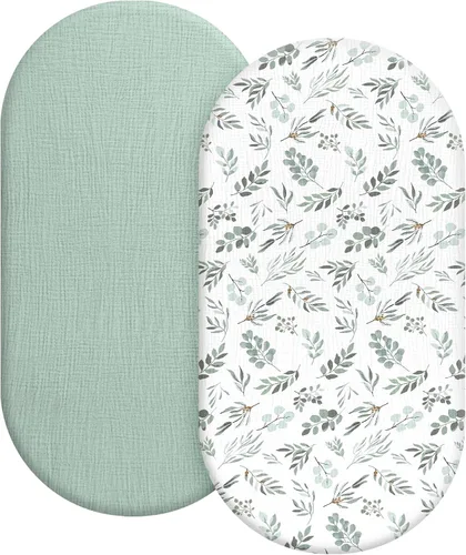 Vista 10 de Sábanas orgánicas para cuna de bebé de 33 x 17 pulgadas, 100% algodón de muselina para bebé, niña, niño, funda de colchón ajustable suave compatible