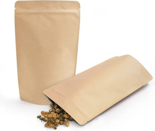 Vista 14 de SumDirect Bolsas de pie de papel kraft – Paquete de 50 bolsas reutilizables con cremallera de 3.5 x 5.5 pulgadas con forro de aluminio para el hogar