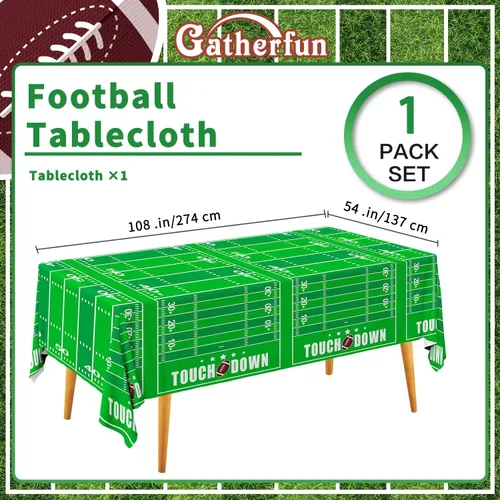 Vista 7 de Gatherfun Mantel desechable de plástico para fiesta temática de fútbol, para decoración de fiesta de cumpleaños, fiesta de fútbol, 1 paquete de 54 x