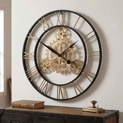 Vista 34 de Cuspin Reloj de pared de 24 pulgadas con engranajes, reloj de metal