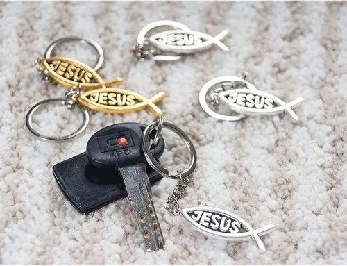 Vista 3 de Juvale Paquete de 24 llaveros de metal de Jesús, regalos cristianos para mujeres, llaveros religiosos a granel para recuerdos de fiesta