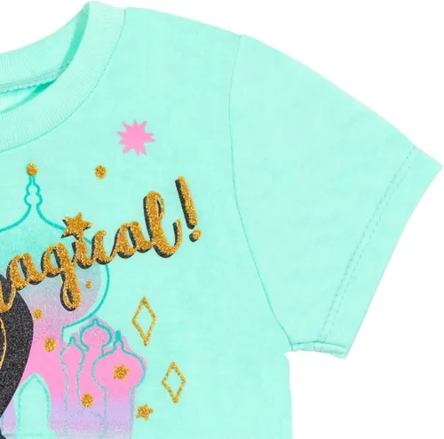 Vista 6 de Disney Frozen Moana Princess Tiana - Conjunto de camiseta floral y pantalones cortos de rizo francés para niños pequeños y grandes