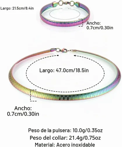 Vista 4 de HZMAN Conjunto de collar y pulsera de cadena Omega de acero inoxidable de 8mm sólido de 18 pulgadas y pulsera de 8.5 pulgadas Colorido