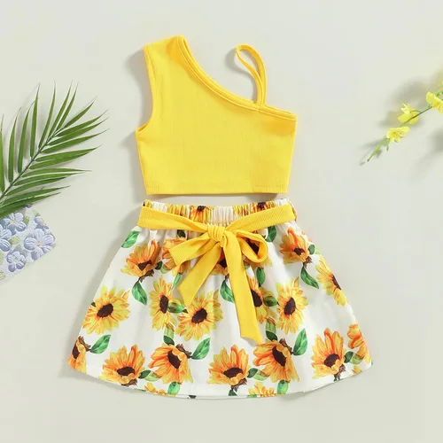 Vista 64 de TheFound Trajes de verano para niñas pequeñas, sin mangas, de punto acanalado, halter, pantalones cortos, ropa para recién nacidos, conjunto de 3