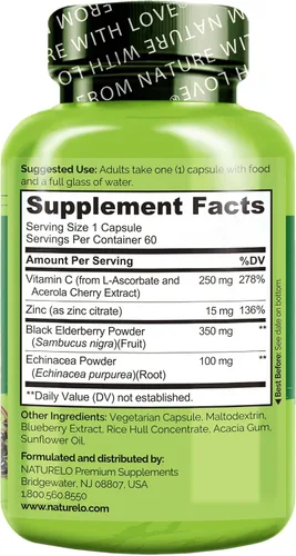 Vista 7 de NATURELO Apoyo Inmunológico – Vitamina C, Saúco, Zinc, Equinácea – Refuerzo Natural de la Inmunidad con Defensa Antioxidante, Herbal y Mineral - 60