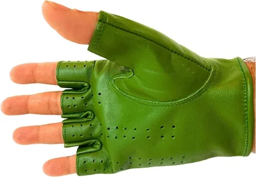 Vista 2 de Guantes sin forro de piel de oveja genuina para hombre, medio dedo, ciclismo, motocicleta, ejercicio y fitness, sin forro