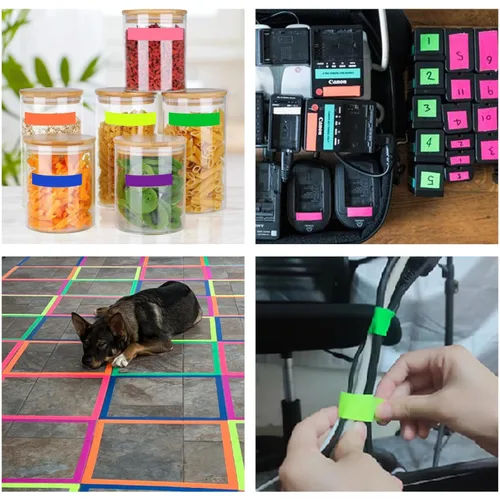 Vista 5 de GEYYANG - Cinta de pinchos, paquete de 6 cintas de colores de 1/2 pulgada x 11 yardas, luz negra reactiva a los rayos UV, cinta fluorescente de neón