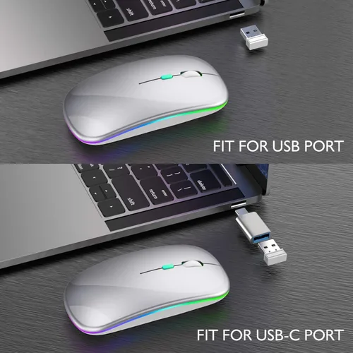 Vista 6 de Mouse inalámbrico Bluetooth para MacBook Air/Mac/Pro/portátil/computadora/PC, interruptor de modo dual recargable, mouse Bluetooth 5.2/3.0