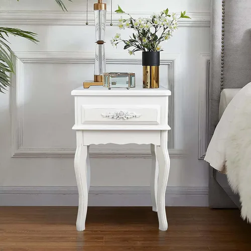 Vista 9 de Westcharm Mesita de noche vintage blanca pequeña Mesa auxiliar Queen Anne Mesa auxiliar de madera antigua Shabby Chic Mesita de noche