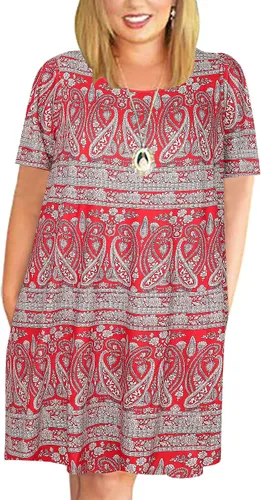 Vista 7 de Kancystore Vestido casual de verano para mujer, talla grande, con bolsillos Albaricoque