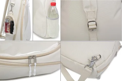 Vista 5 de Bolsa Oxford Ita Kawaii con Pin de Exhibición, Mochila Deportiva de Hombro Único, Mochila de Senderismo, Mochila de Día, Beige