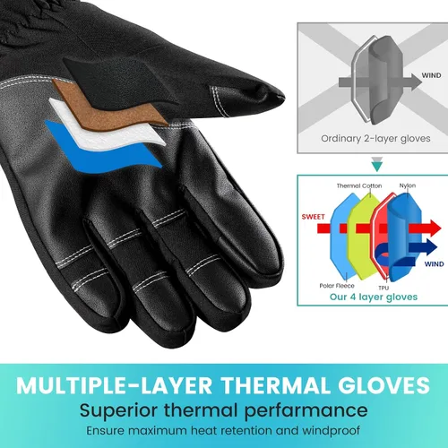 Vista 4 de Trifabricy -Guantes de esquí de invierno de 10 para hombres y mujeres, guantes térmicos de nieve impermeables multicapa para clima frío, guantes