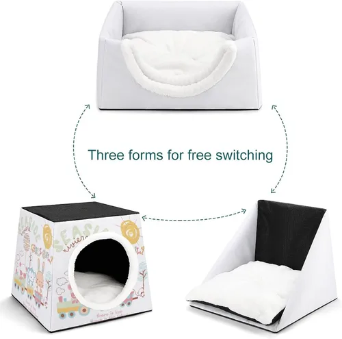 Vista 5 de Cama plegable para gatos y gatos, con cojín extraíble, diseño de conejo, mono y panda