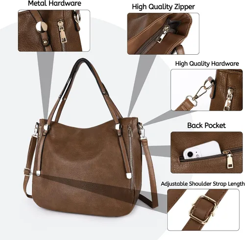 Vista 4 de Bolso de mano para mujer, de piel vegana, de gran capacidad, con correas ajustables