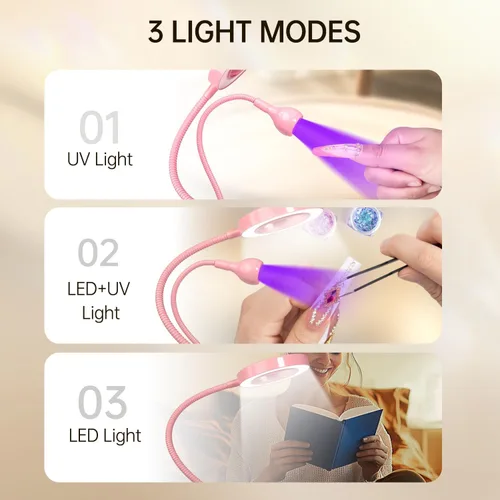 Vista 5 de AORAEM Lámpara UV de cuello de cisne para uñas de gel, luz LED de curación flash con lupa 6X + lámpara de uñas UV de curación flash con interruptor