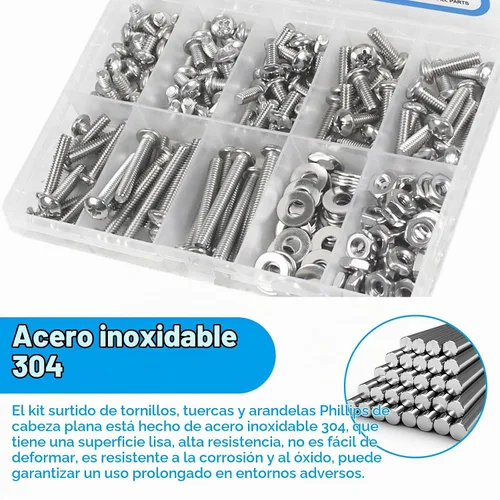 Vista 4 de Kit de 200 piezas #8-32 Phillips de cabeza plana Tornillos tuercas