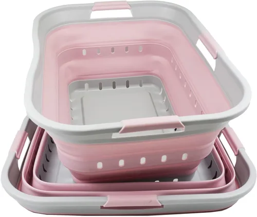 Vista 2 de SAMMART Cesta plegable de plástico para la ropa sucia de 42 L (11 galones), contenedor de almacenamiento plegable y organizador, canasta portátil