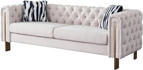 Vista 3 de Daesar Sofá moderno para sala de estar, sofá de lino con brazos cuadrados, 84.25 pulgadas con sofá, color beige