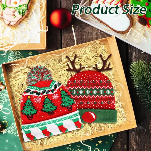 Vista 5 de HuiJuKeJi 2 Pieces Christmas Knitted Light Up Hat Santa Hat with Colorful LED Unisex Winter Beanie Sweater Cap