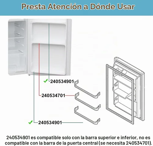 Vista 3 de 240534901 Barra de repuesto para estante de puerta (paquete de 2) – Compatible con Frigidaire Kenmore Refrigerador Frigidaire Barra de retención