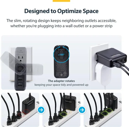 Vista 5 de StarTech - Cargador de pared USB-C GaN de 100 W, adaptador de corriente para MacBook Pro/Air Dell XPS, iPhone 15/Pro, iPad Pro, 2x USB-C/2x USB-A