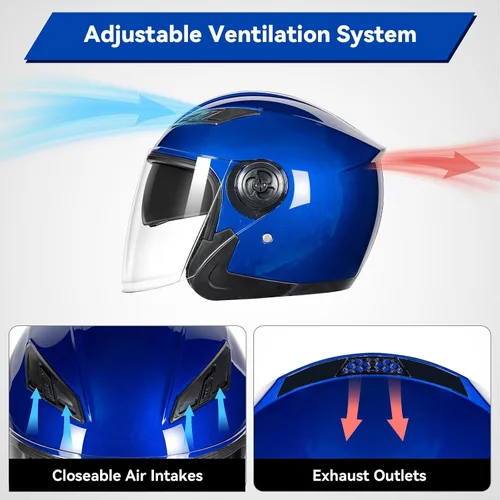 Vista 3 de Casco de motocicleta abierto para adultos 3/4, con doble visera, para moto, scooter, ebike, ciclomotor, para hombres y mujeres, aprobado por el DOT
