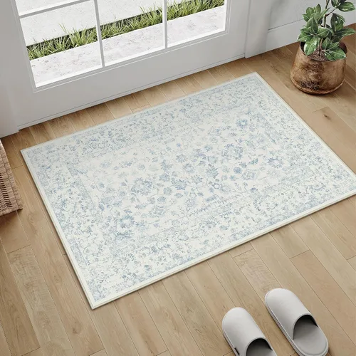 Vista 37 de PureCozy Alfombra de área beige de 2 x 3 pulgadas, lavable, vintage, pequeña, para entrada, cocina, suave, retro, floral, de pelo bajo, tapete