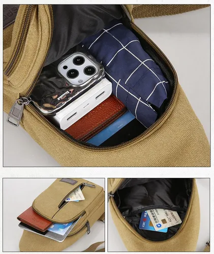 Vista 6 de Men Canvas Sling Crossbody Bag Smart Pratical Large Capacity Day Pack for Hiking Camping