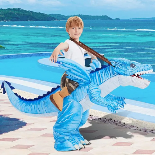 Vista 4 de GOOSH Disfraz inflable de dinosaurio para niños, disfraces de Halloween para niños y niñas, divertido disfraz inflable para fiesta de Halloween