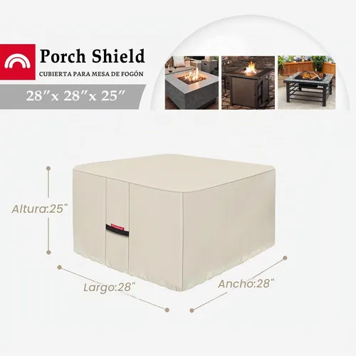 Vista 2 de Porch Shield Funda para hoguera, impermeable, 600D, resistente, cuadrada, para patio, color beige, 28 x 28 pulgadas