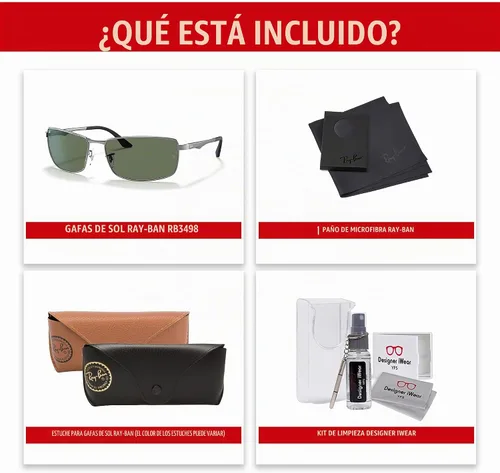 Vista 5 de Ray-Ban RB3498 004/71 2.520 in Gunmetal/Plastic Lens G-15 Green Rectangular Gafas de sol para hombres+PAQUETE con kit de gafas de accesorios