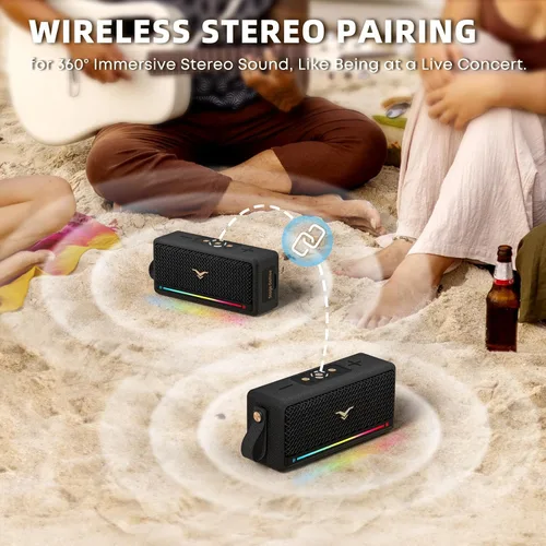 Vista 5 de StageSound Altavoz Bluetooth, altavoces retro Bluetooth inalámbricos, altavoz Bluetooth portátil fuerte con graves profundos, IP67 impermeable