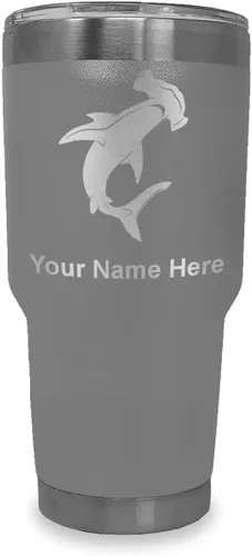 Vista 39 de LaserGram Vaso aislado al vacío de 20 onzas, tiburón martillo, grabado personalizado incluido (negro)
