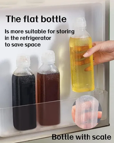 Vista 6 de Botellas exprimibles de condimentos de 16 onzas, paquete de 4 con tapa abatible, botellas de salsa con escala para aceite, salsa de tomate, agua