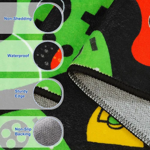 Vista 6 de STARUIA Alfombra negra con video gamer para habitación de niños, pequeña alfombra lavable de 3 x 5 pies para dormitorio de niños, alfombra suave