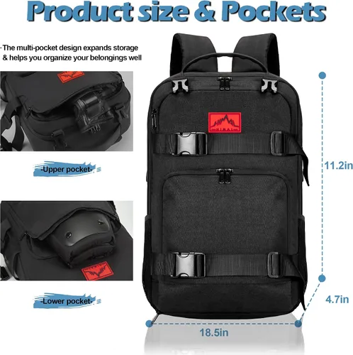 Vista 3 de GoHimal Mochila para monopatín, mochila deportiva, bolsa para laptop, diseño multideportivo para hombres y mujeres, Negro, Tamaño único, Moderno