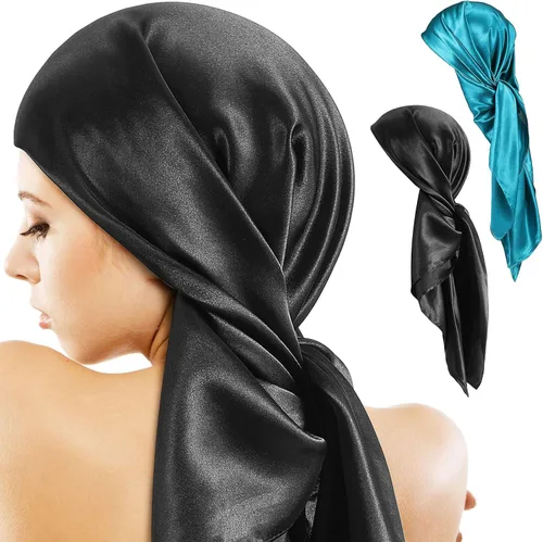 Vista 2 de SATINIOR Pañuelo sedoso para la cabeza de 35 pulgadas, 2 unidades, bufanda cuadrada grande para el cuello, pañuelo de satén para dormir para mujer