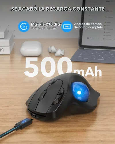 Vista 7 de SABLUTE Ratón inalámbrico MAM2 Trackball ergonómico con 5 niveles DPI-bola pelota azul