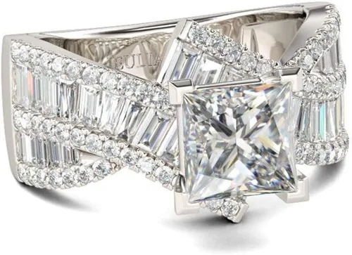 Vista 8 de Jeulia Anillos de compromiso de corte princesa de 2 quilates para mujer, plata de ley con diamante blanco, circonita cúbica, anillo de compromiso