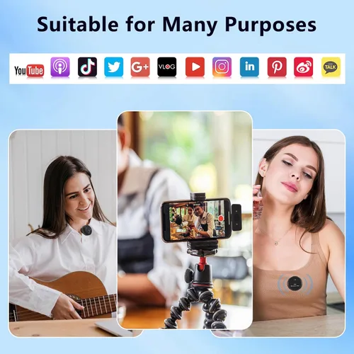 Vista 7 de Micrófono Lavalier personal inalámbrico de regalo con calcomanías culturales para iPhone 17/16/15/Android, cancelación de ruido, micrófono