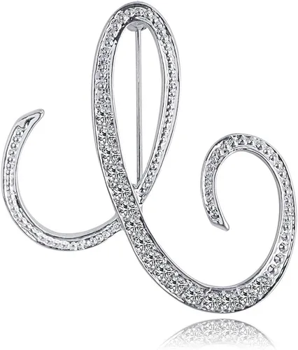 Vista 10 de ETHOON Broche de letras con inicial de diamantes de imitación para mujer, manualidades, plateado A-Z