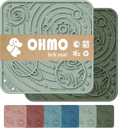 Vista 7 de OHMO Alfombrilla para lamer perros y gatos, patrón espacial, 6 x 10 fresno+beige