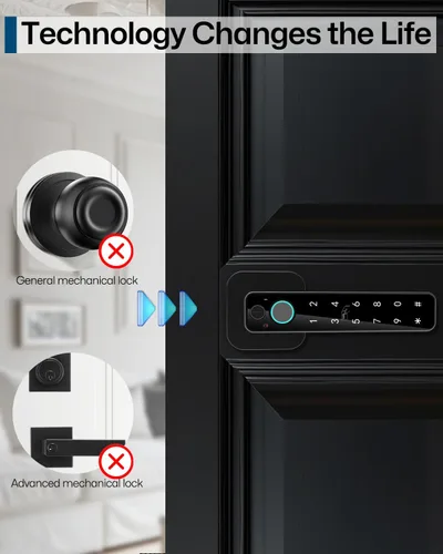 Vista 7 de Cerradura inteligente de huella dactilar 5 en 1, perilla digital de entrada sin llave, control de aplicación Bluetooth, tarjeta y llave, perilla