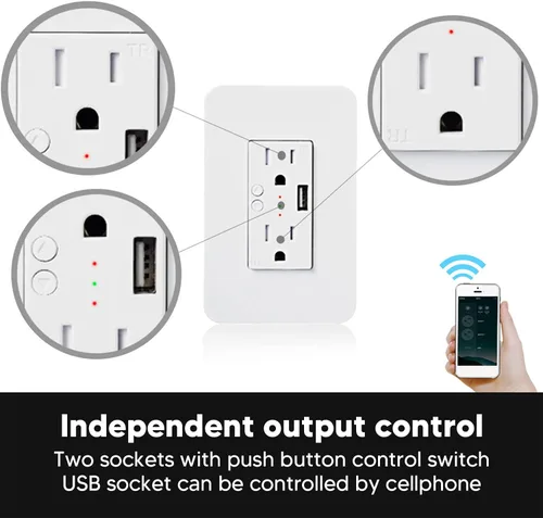 Vista 2 de Enchufe eléctrico controlado por voz de KS 604S Smart USB Wall Outlets para el hogar