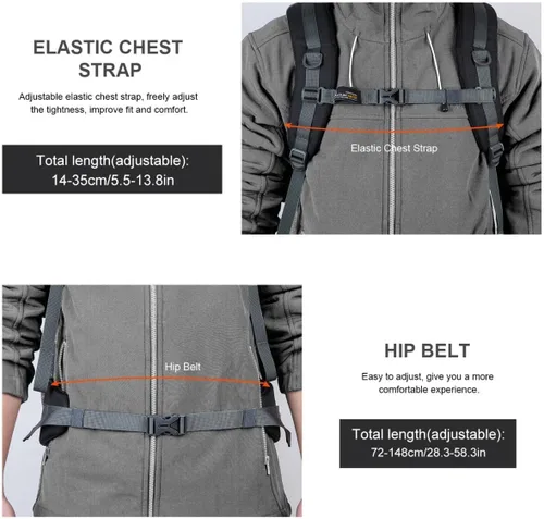 Vista 3 de Mochila de senderismo de 40 L de Mountaintop, mochila ligera de viaje para hombres y mujeres, mochila para acampar al aire libre y hacer senderismo