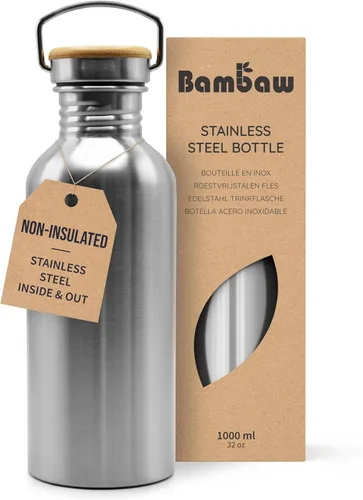Vista 33 de Bambaw Botella de agua de acero inoxidable de 16 onzas, botella deportiva azul marino, no aislada, de pared simple, botella de agua pequeña de metal