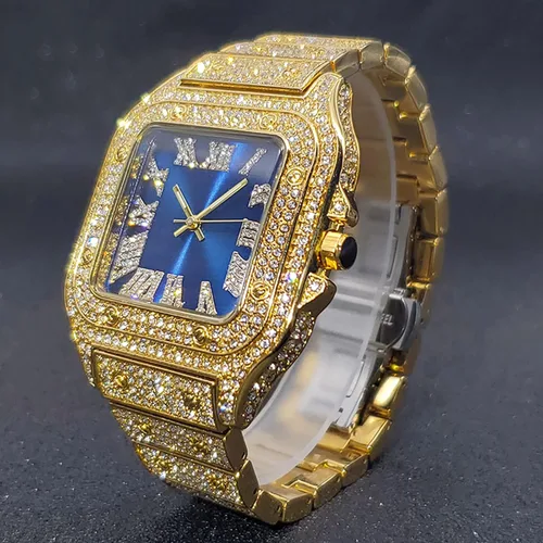 Vista 4 de PLADEN Mens Diamond Watch Bling Iced Out Watch Fashion Crystal Big Face Watch Quartz Gold Silver Hip Hop for Men Watch