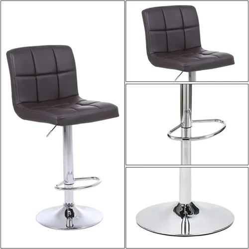 Vista 6 de Taburetes de bar ajustables de altura de mostrador, juego de 2 taburetes de cocina, sillas modernas de cuero sintético giratorio con respaldo Marrón