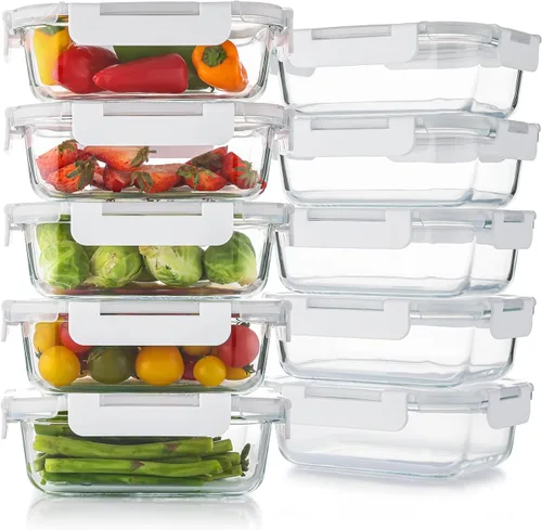 Vista 10 de Cuiselect - Paquete de 10 recipientes de 22 oz de vidrio para preparar comidas con tapas, recipientes reutilizables de vidrio para almacenar