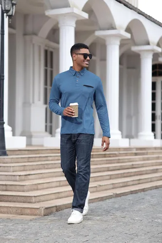Vista 5 de Polo de algodón clásico de manga larga con botones térmicos y bolsillo para hombre